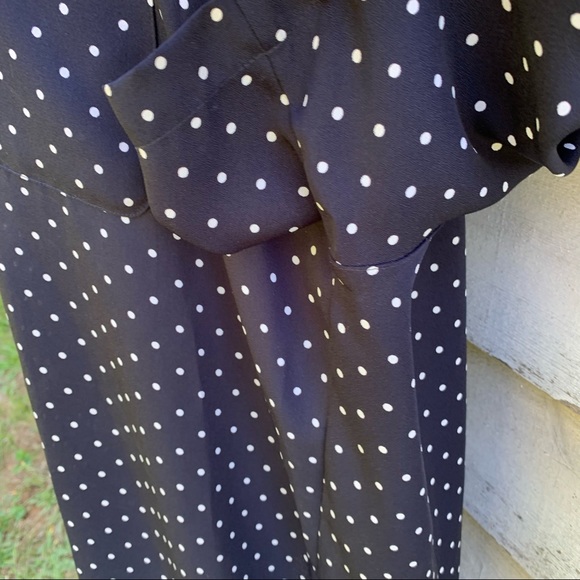 Vintage 90s Black Polka Dot Print Button Down Short Sleeve Collared Popover Top - Picture 13 of 16